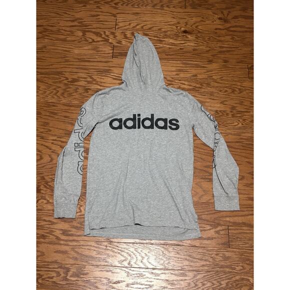 Adidas Youth Unisex Gray Lightweight Hooded Hoodie Sweatshirt, Size Large - Picture 1 of 5